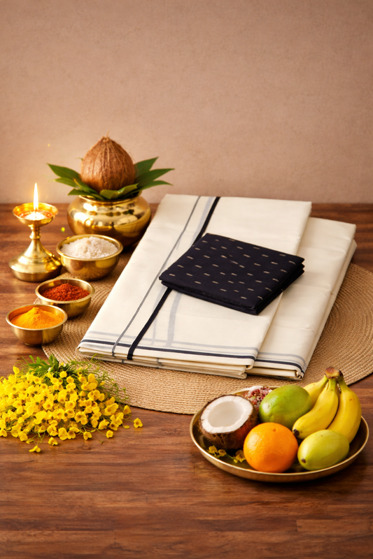 Elegant Vishu Special Puliyilakara Set Mundu – Timeless Kerala Tradition