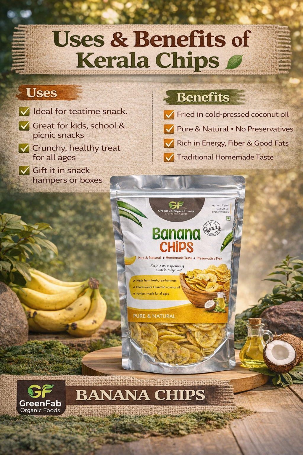 Kerala Banana Chips (Salt) in Coconut Oil - Authentic Nendran 200 gm