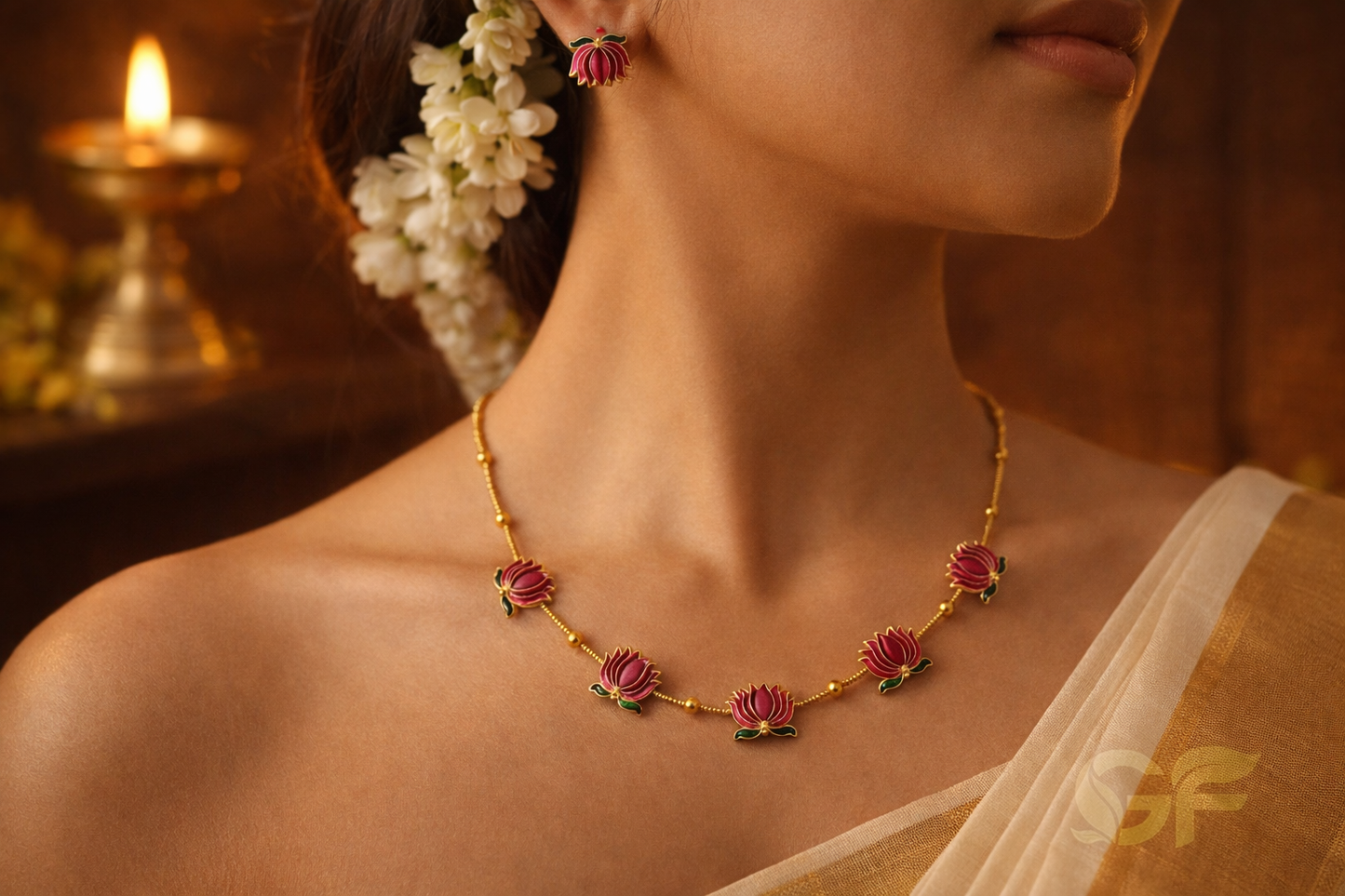 Lotus Design Chain Necklace Set