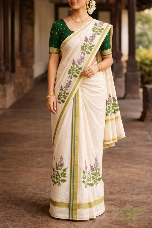 Kerala Set Mundu - Tulasi Print