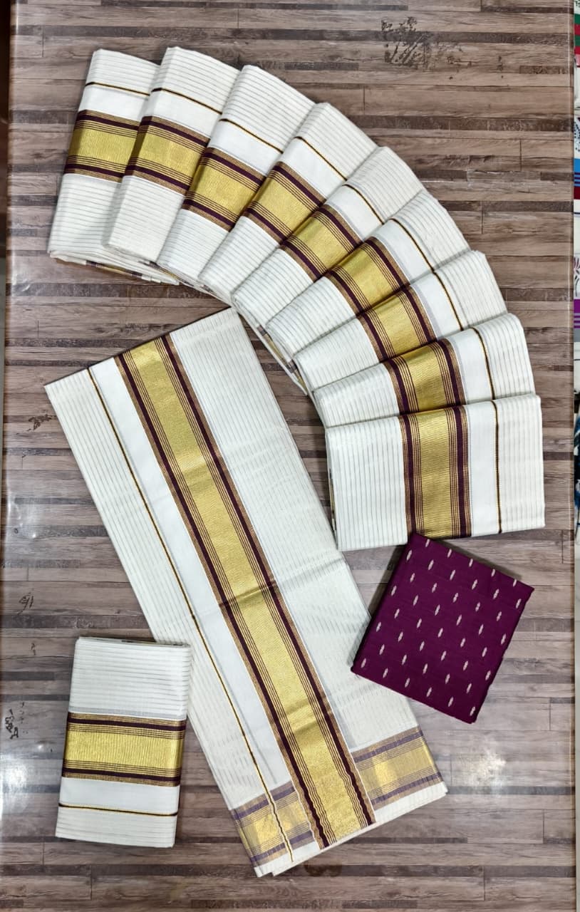 Elegant Cotton Set Mundu with Kasavu Strips