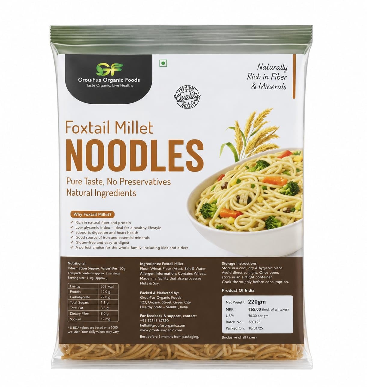 Foxtail Millet Noodles 190gm - Healthy High Fiber Noodles