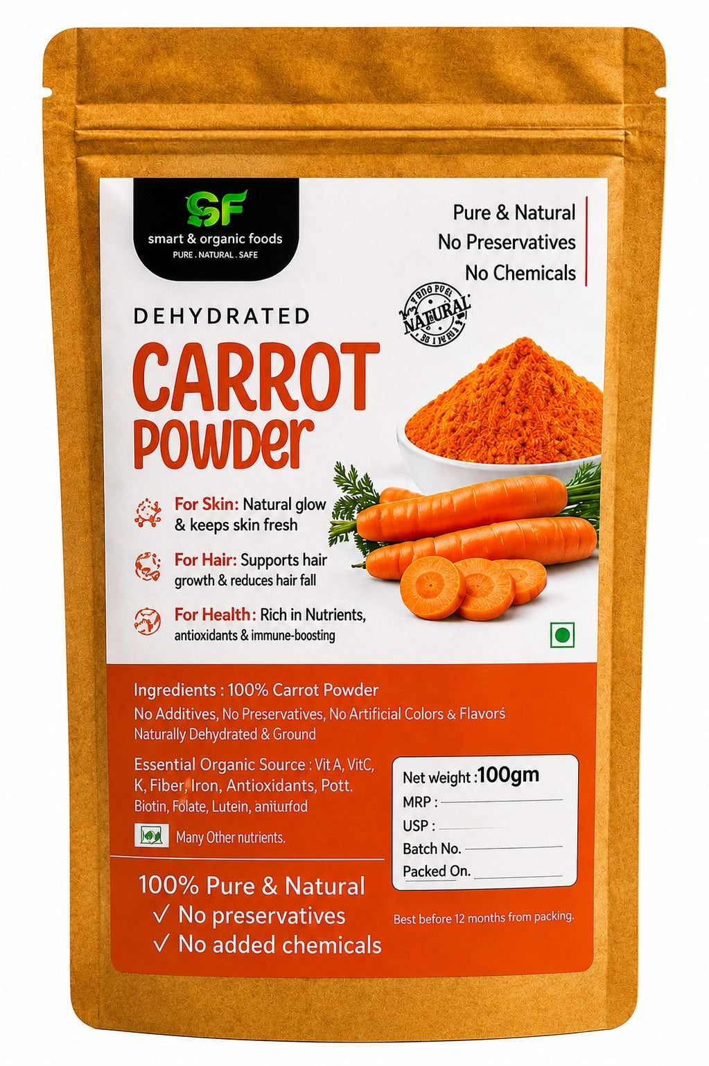 Carrot Powder 100gm - Natural Skin & Hair Care Superfood