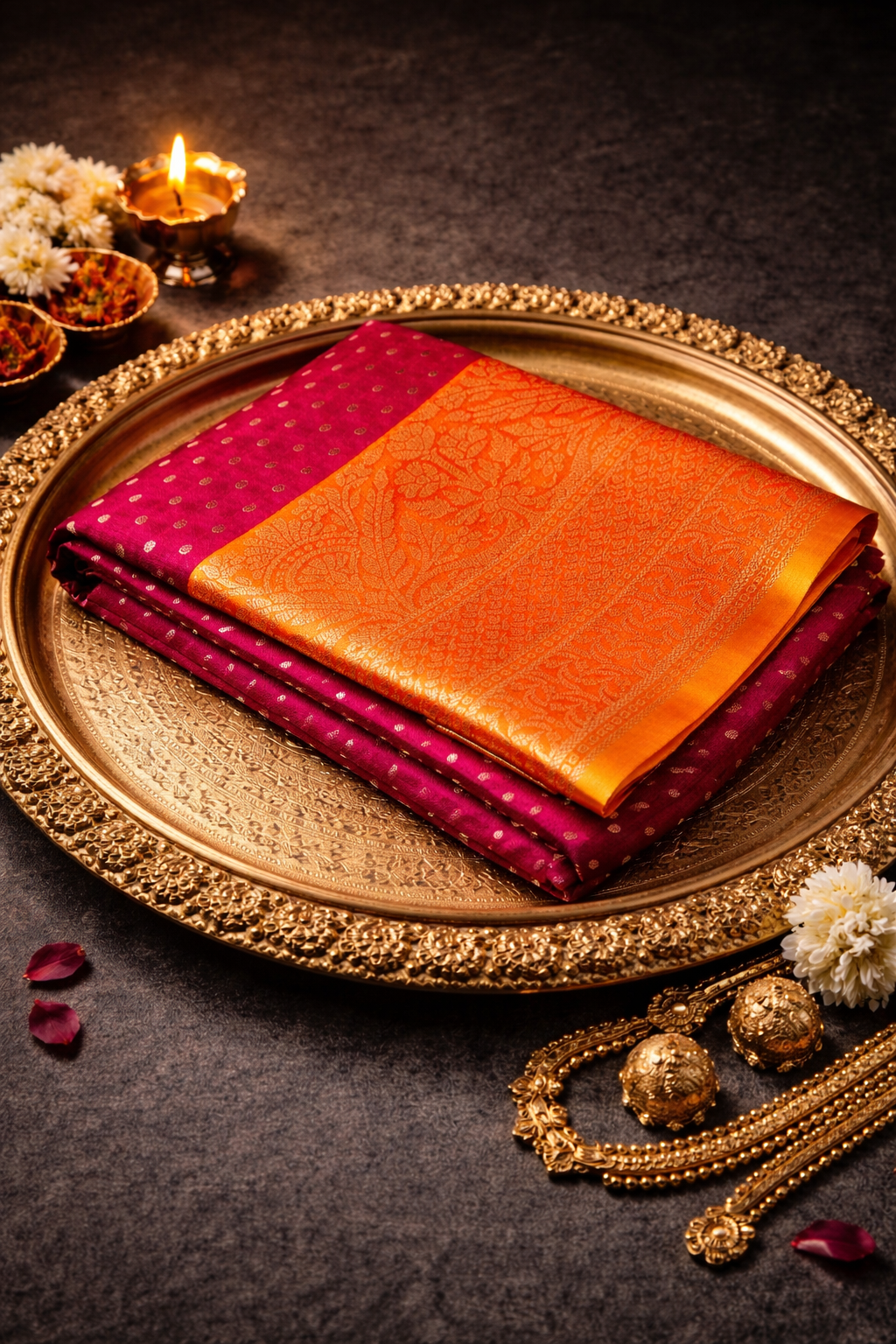 Soft Silk Saree with Kanchipuram Border – Timeless Elegance
