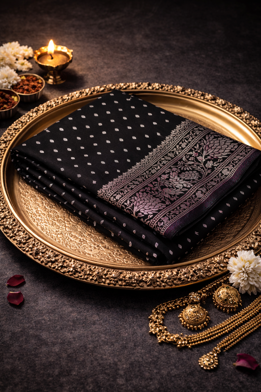 Black Georgette Banarasi Saree with Zari Border – Elegant & Timeless