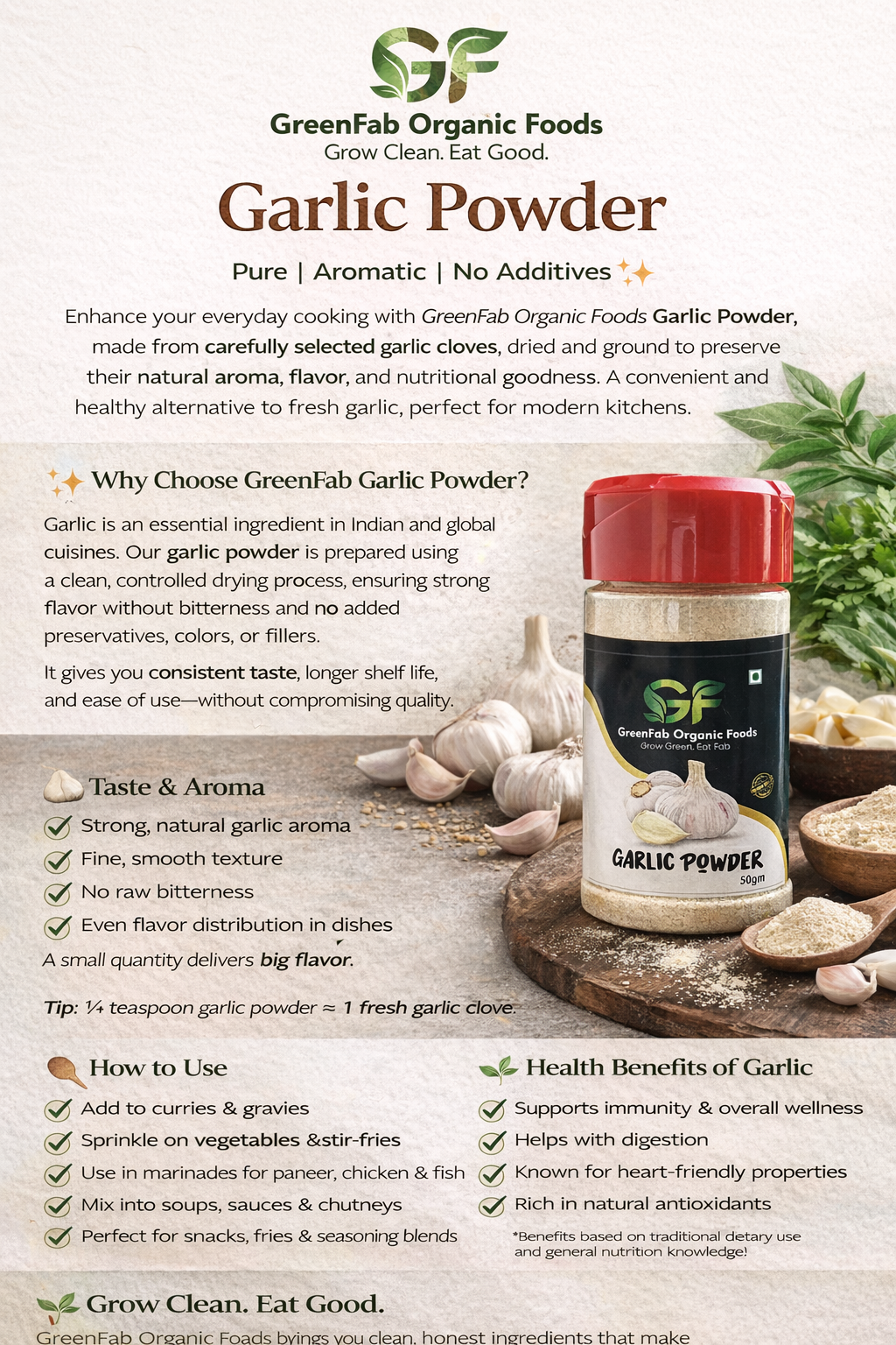 Garlic Powder 50gm - 100% Pure Natural Garlic Spice