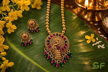 Traditional Peacock Temple Jewellery Necklace Set