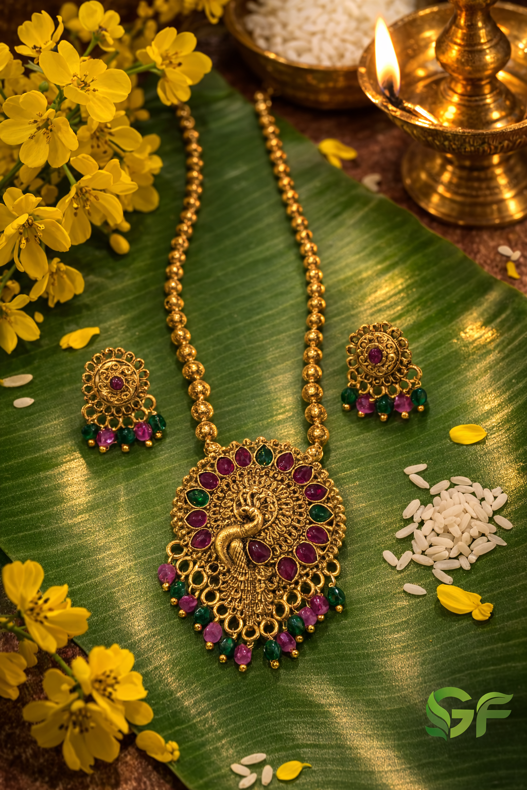 Traditional Peacock Temple Jewellery Necklace Set