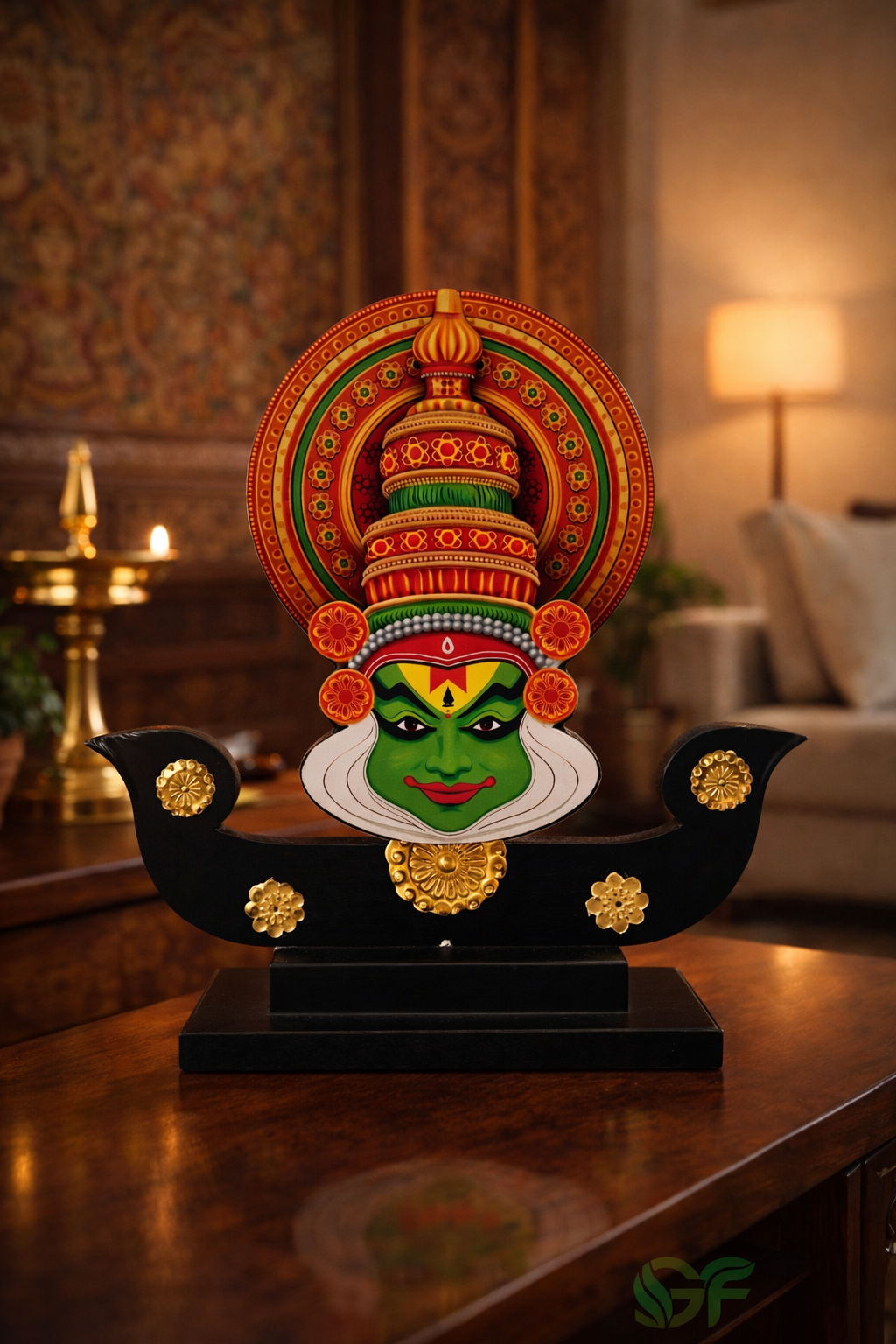 Kathakali Face with Traditional Boat Base Decorative Showpiece