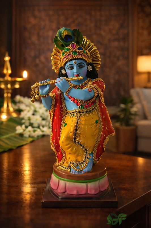 Lord Krishna Playing Flute Decorative Statue (Fibre – Non-Breakable)