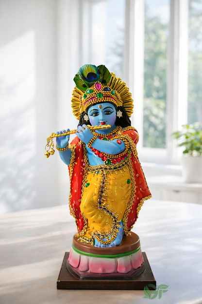 Lord Krishna Playing Flute Decorative Statue (Fibre – Non-Breakable)