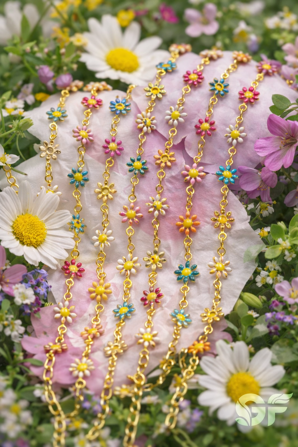 Colorful Daisy Flower Charm Bracelet