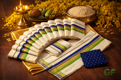 Elegant Cotton Kasavu Set Mundu with Dual-Tone Border