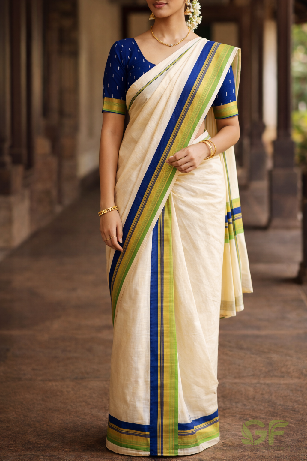 Elegant Cotton Kasavu Set Mundu with Dual-Tone Border