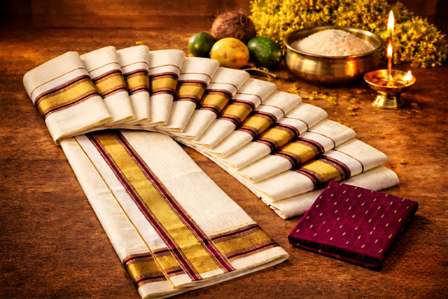 Elegant Cotton Set Mundu with Kasavu Strips