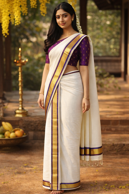 Elegant Cotton Set Mundu with Kasavu Strips