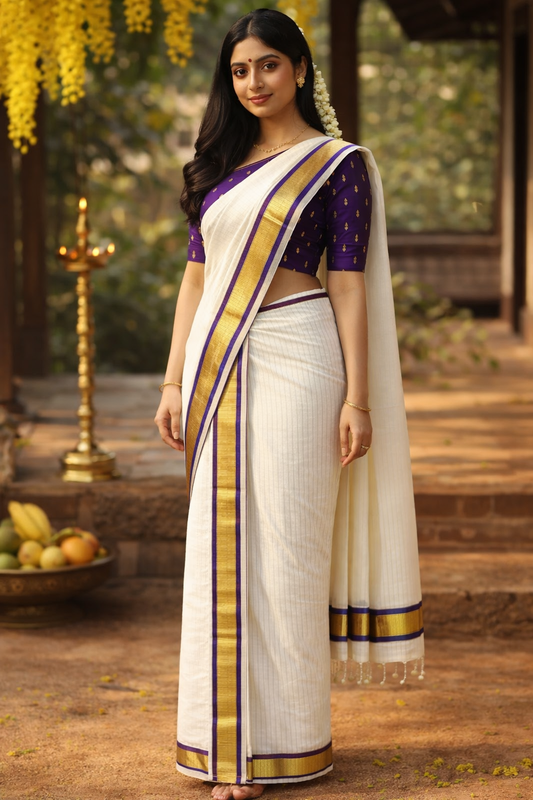 Elegant Cotton Set Mundu with Kasavu Strips