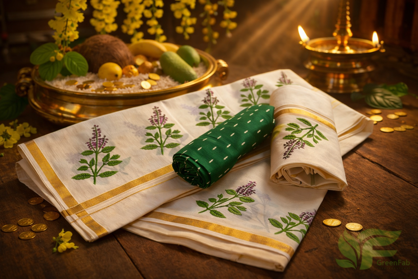 Kerala Set Mundu - Tulasi Print