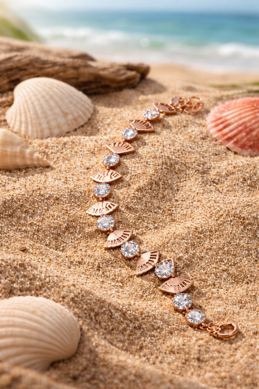 Rose Gold Crystal Charm Anklet – Beach-Inspired Elegance
