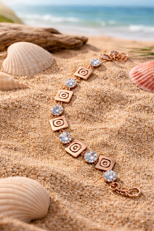 Rose Gold Crystal Charm Anklet – Beach-Inspired Elegance