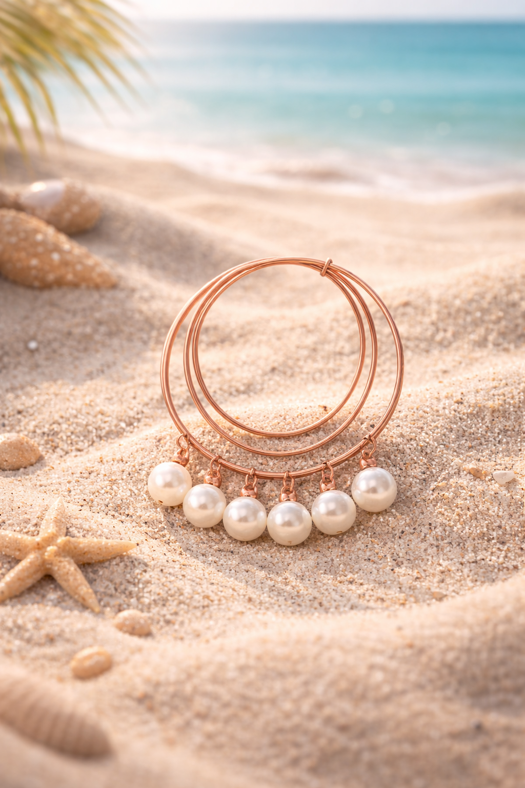 Rose Gold Pearl Charm Bangles