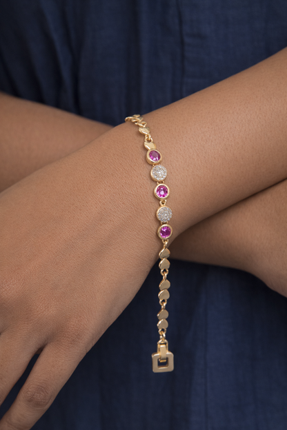 Elegant Gold Heart Bracelet with Pink Stone Accents