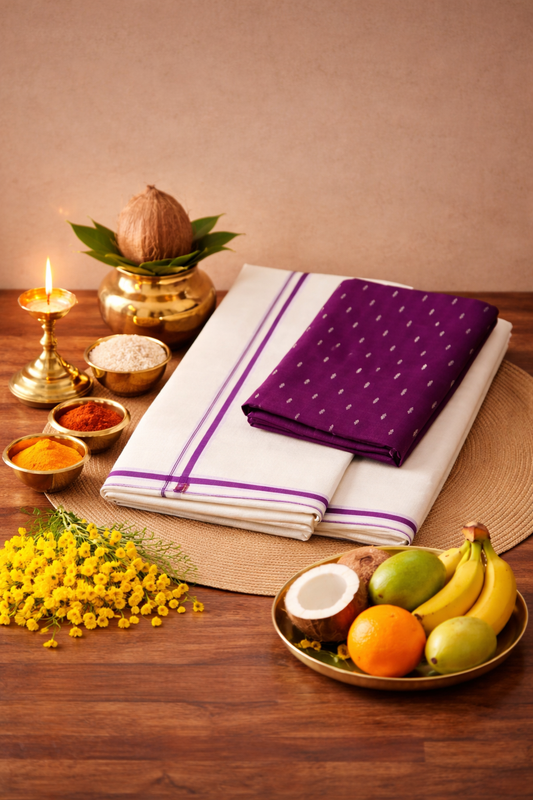 Elegant Vishu Special Puliyilakara Set Mundu – Timeless Kerala Tradition