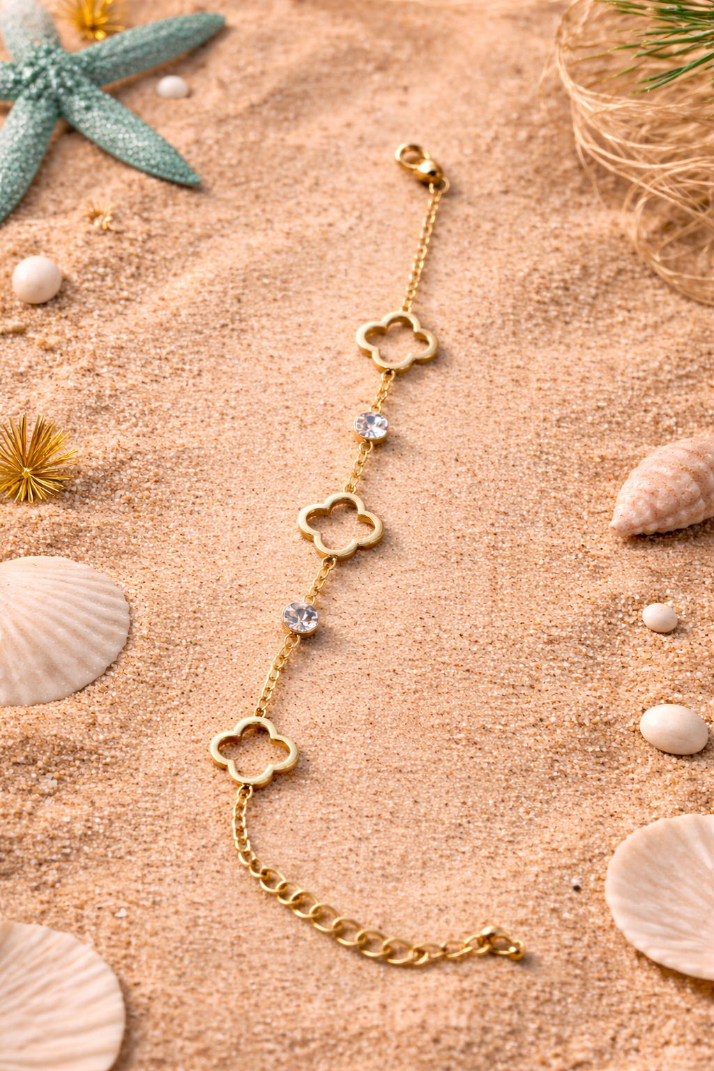 Gold Floral Charm Bracelet for Women | Stainless Steel Adjustable Minimal Jewelry