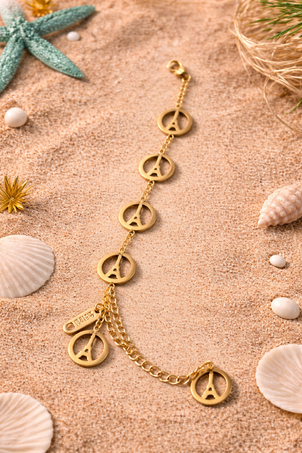 Gold Floral Charm Bracelet for Women | Stainless Steel Adjustable Minimal Jewelry