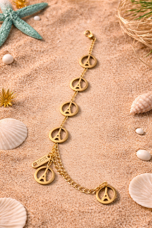 Gold Floral Charm Bracelet for Women | Stainless Steel Adjustable Minimal Jewelry