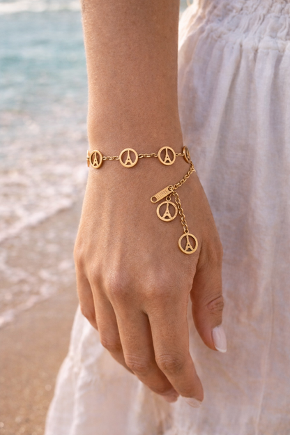Gold Floral Charm Bracelet for Women | Stainless Steel Adjustable Minimal Jewelry