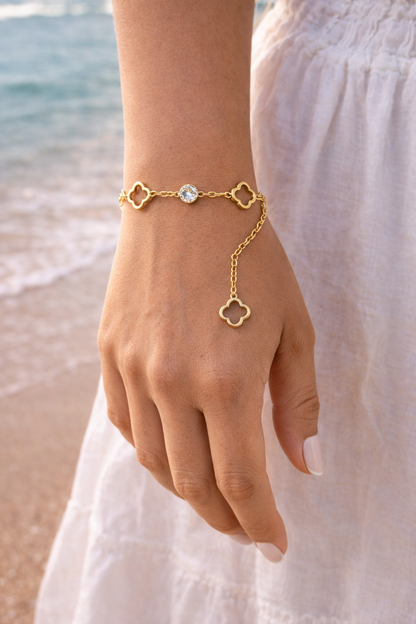 Gold Floral Charm Bracelet for Women | Stainless Steel Adjustable Minimal Jewelry