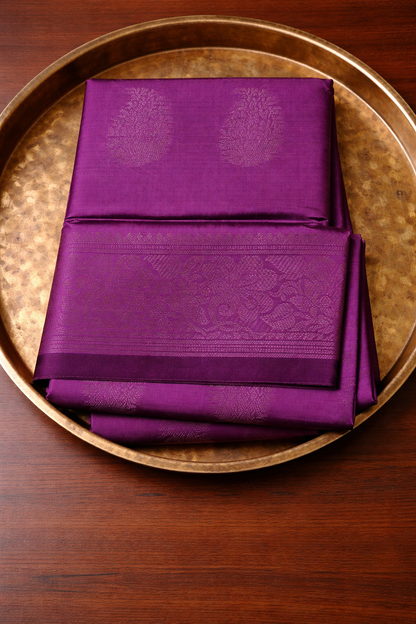 Soft Silk Saree with Elegant Zari Motifs & Traditional Border