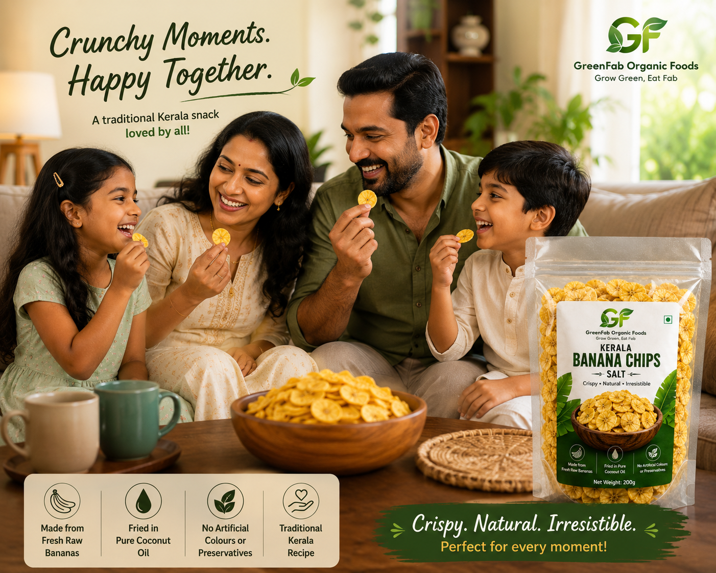 Kerala Banana Chips (Salt) in Coconut Oil - Authentic Nendran 200 gm