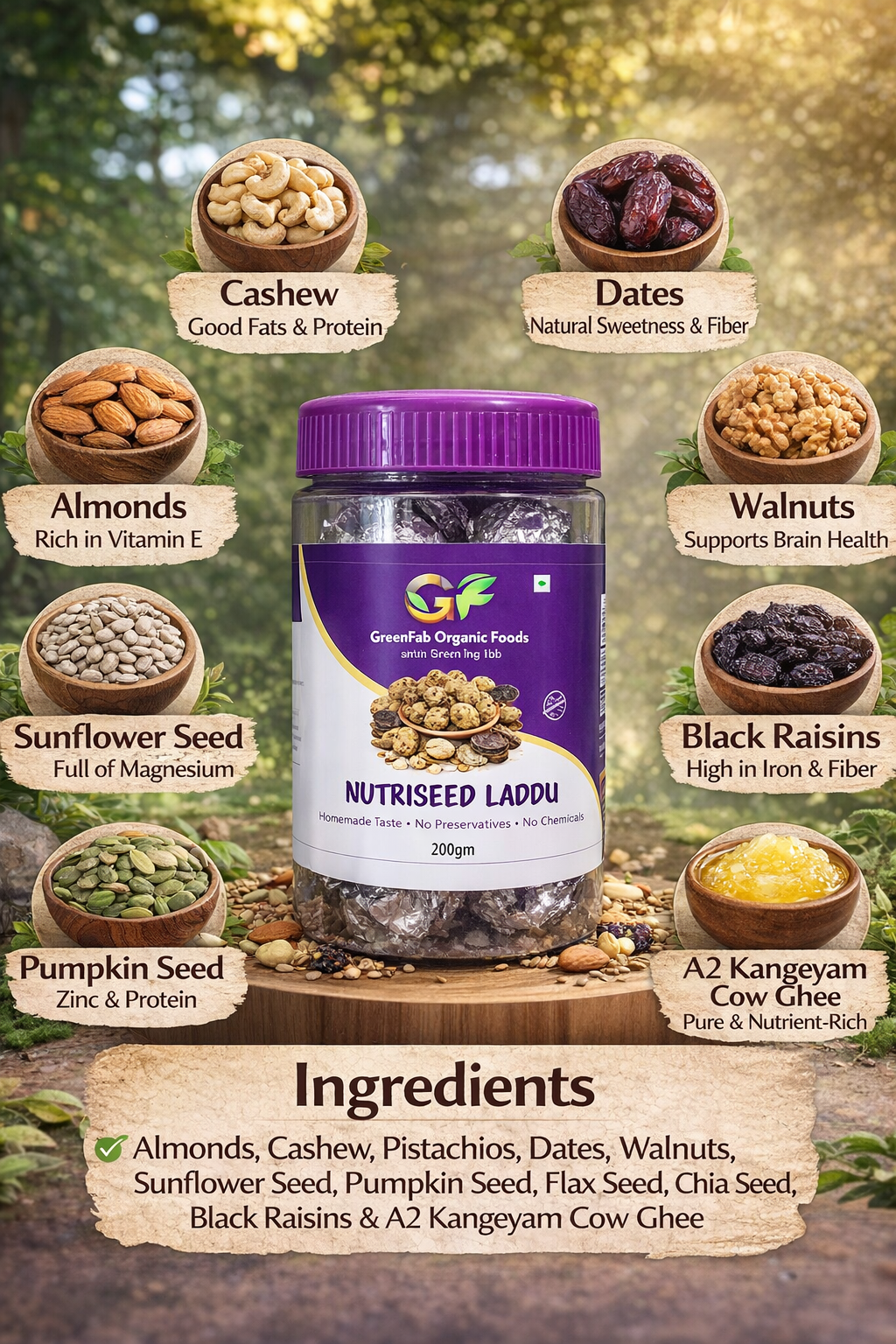 NutriSeed Laddu 190gm - Healthy Nut & Seed Energy Balls