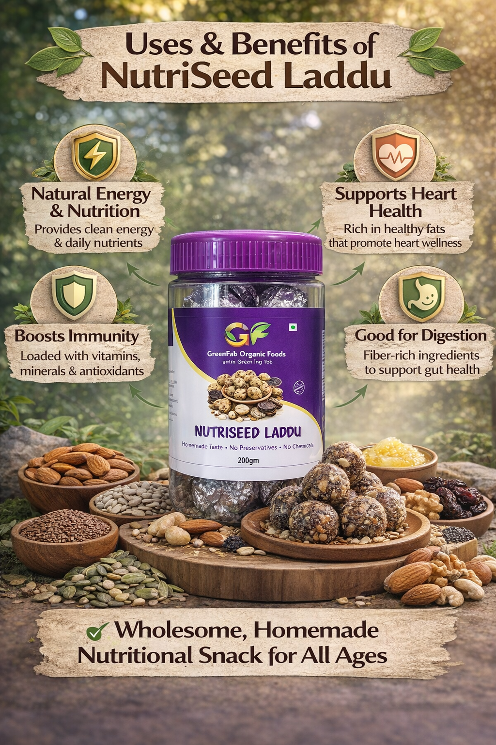 NutriSeed Laddu 190gm - Healthy Nut & Seed Energy Balls