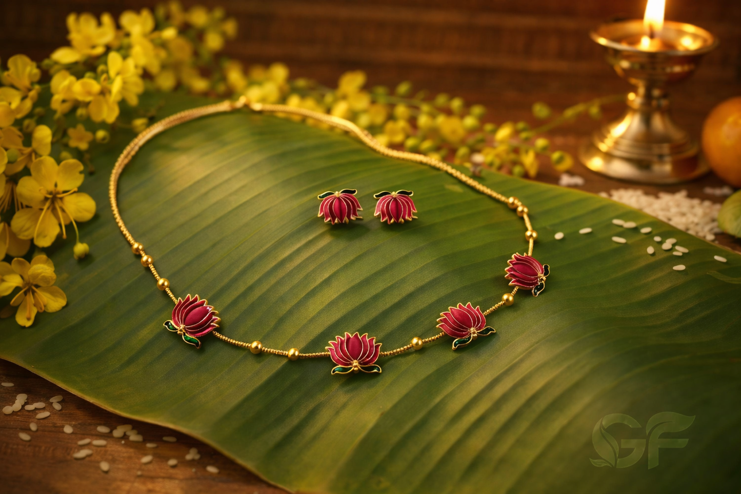 Lotus Design Chain Necklace Set