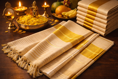 Premium Kerala Set Mundu – Traditional Kasavu Elegance