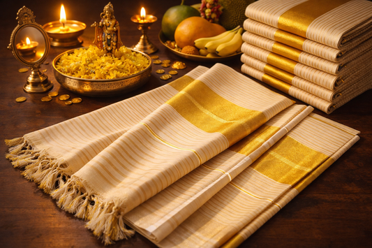 Premium Kerala Set Mundu – Traditional Kasavu Elegance