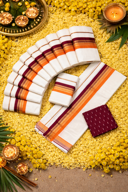 Elegant Cotton Kasavu Set Mundu with Dual-Tone Border