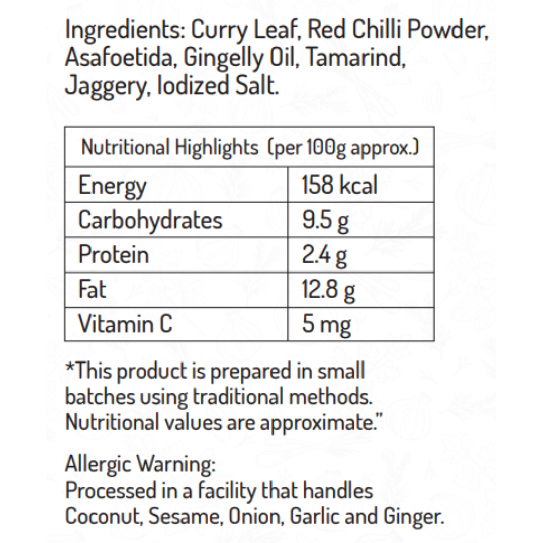 Curry Leaf Pickle 200 gm - Traditional Kerala Health Pickle