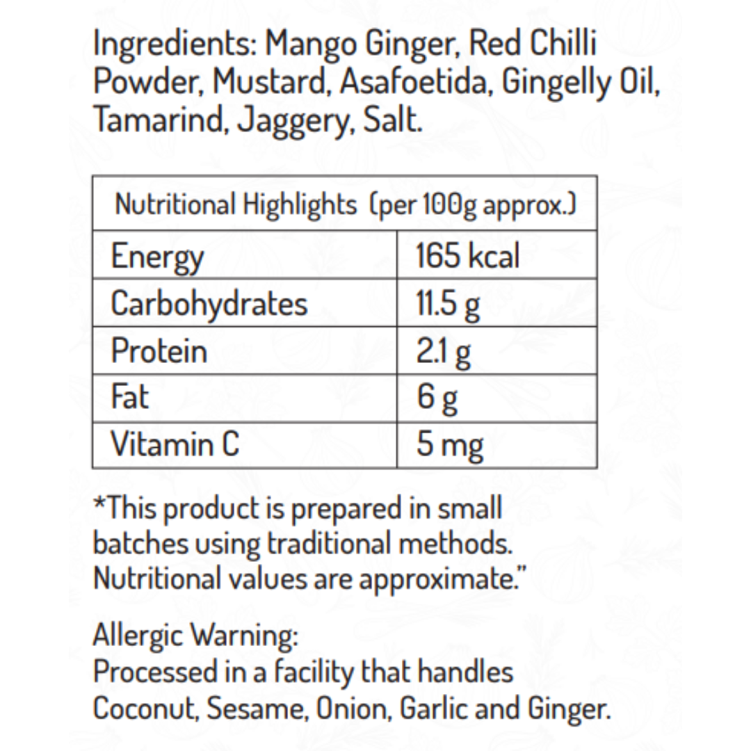 Mango Ginger Pickle (Manga Inji) 200 gm - Traditional Kerala Pickle
