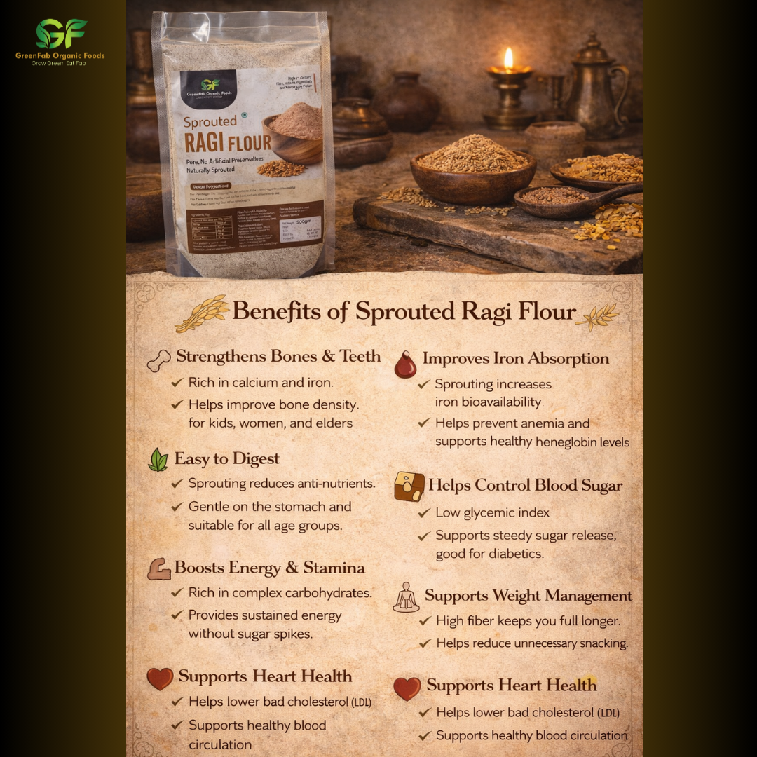 Sprouted Ragi Flour 500gm - High Calcium Baby Food & Porridge