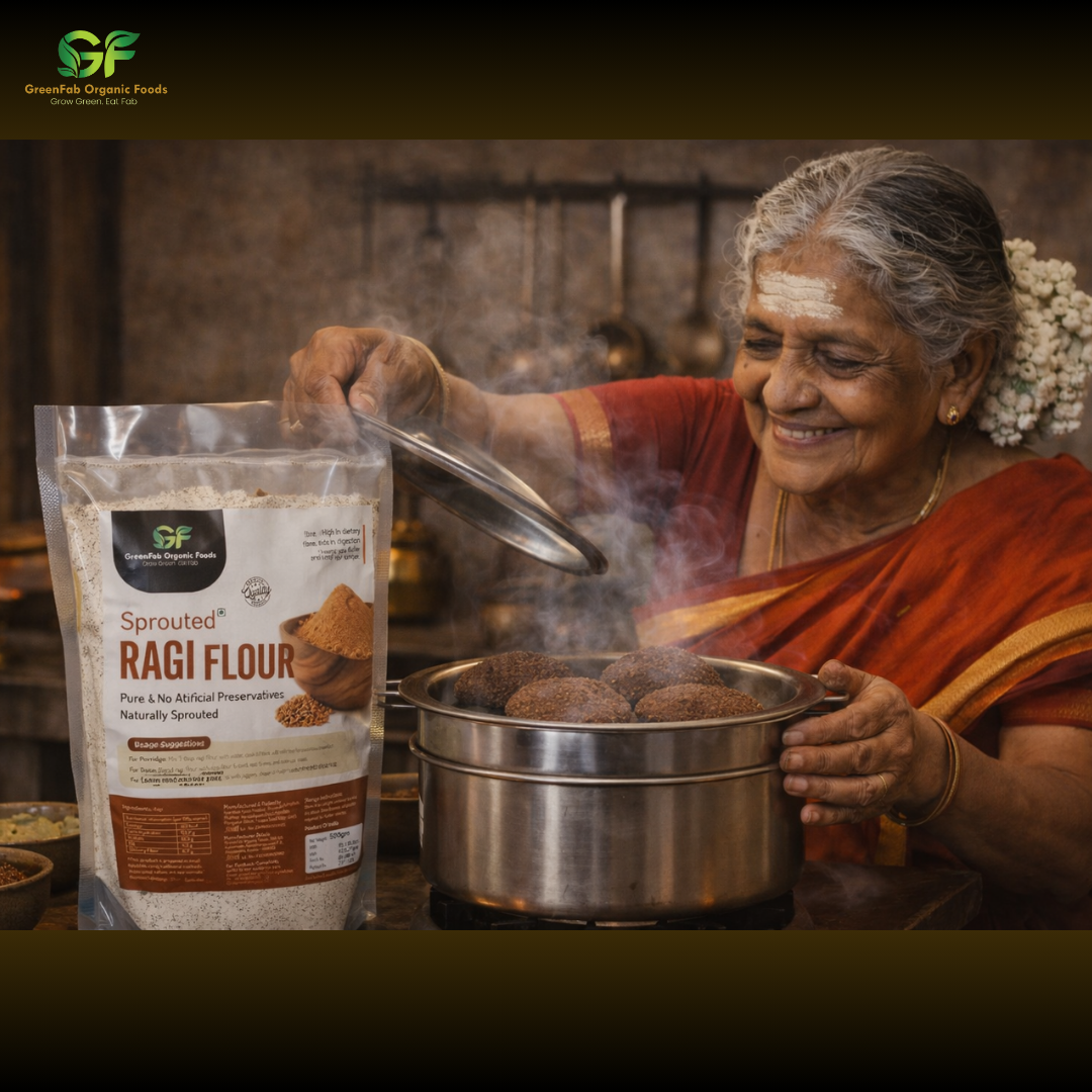 Sprouted Ragi Flour 500gm - High Calcium Baby Food & Porridge