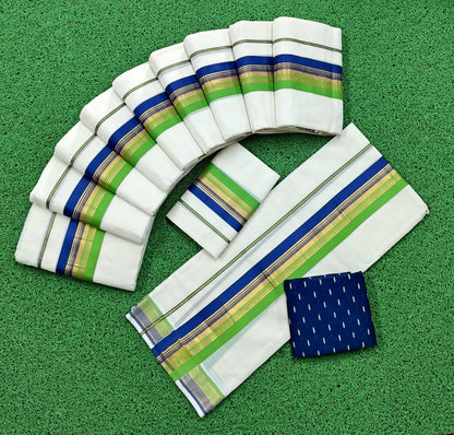 Elegant Cotton Kasavu Set Mundu with Dual-Tone Border