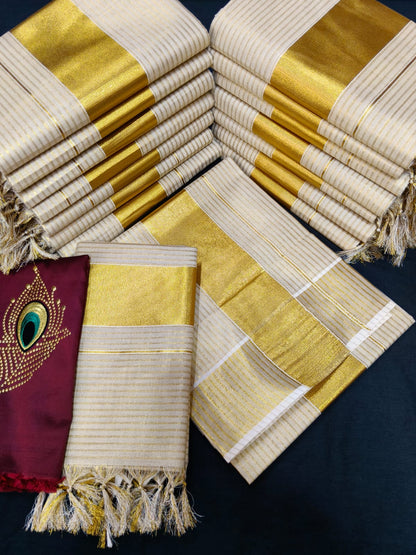 Premium Kerala Set Mundu – Traditional Kasavu Elegance