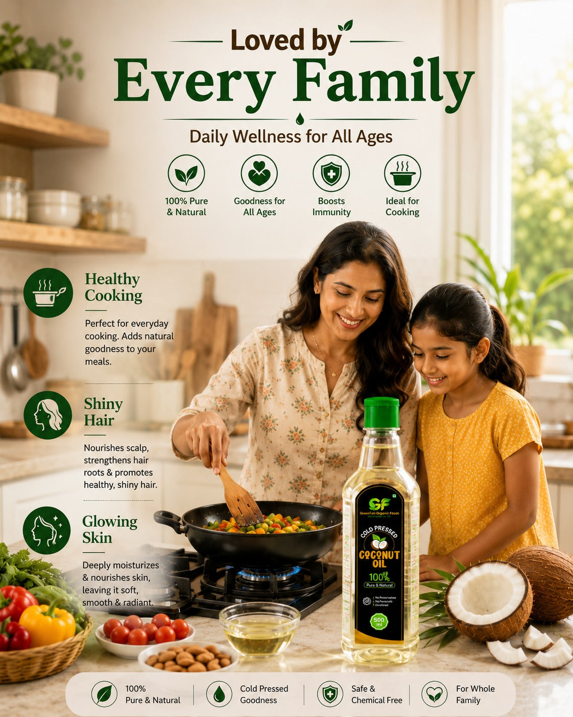 Cold Pressed Coconut Oil - Pure for Cooking, Hair & Skin