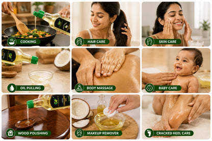 Cold Pressed Coconut Oil - Pure for Cooking, Hair & Skin