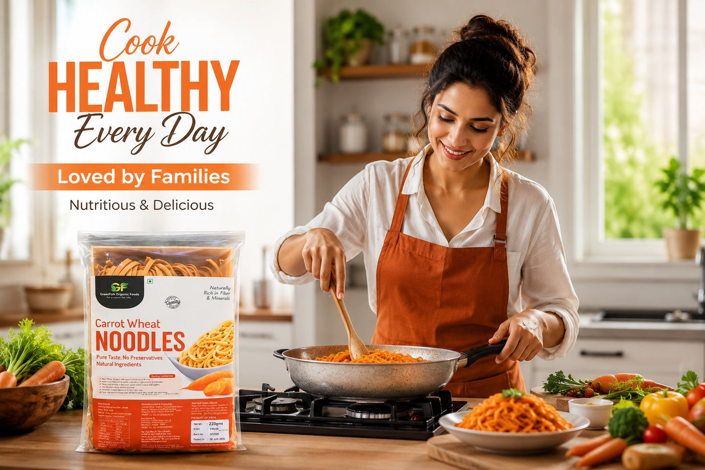 Carrot Wheat Noodles 220gm - Healthy Vegetable Noodles
