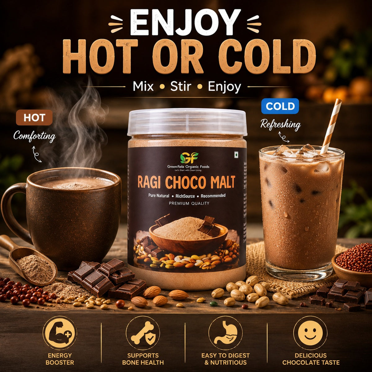 Sprouted Ragi Choco Malt - Organic Finger Millet Health Drink